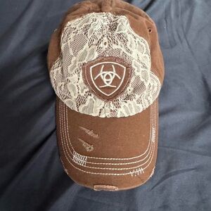 Ariat Brown Baseball Cap with Cream Lace Overlay